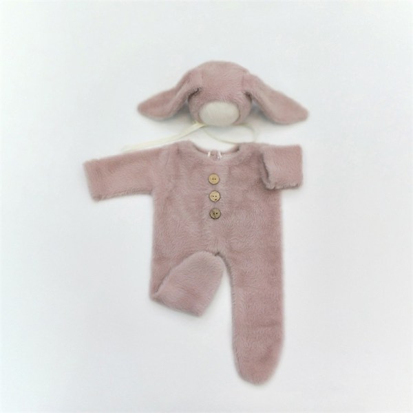 BABY FUR ROMPER WITH RABBIT EAR