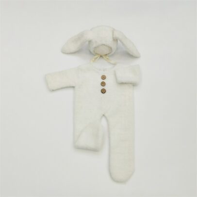 BABY FUR ROMPER WITH RABBIT EAR WHITE