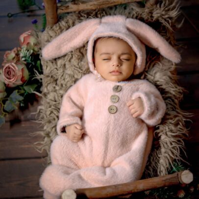 BABY FUR ROMPER WITH RABBIT EAR