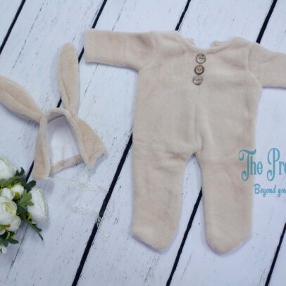 BABY FUR ROMPER WITH RABBIT EAR DUSTYPINK