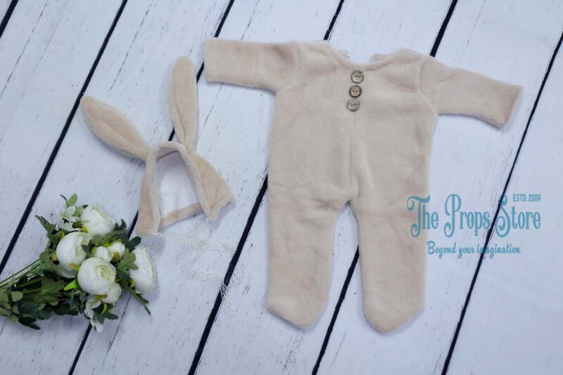 BABY FUR ROMPER WITH RABBIT EAR DUSTYPINK