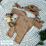KNITTED JUMPSUIT HAT RAT DOLL SET(BROWN)