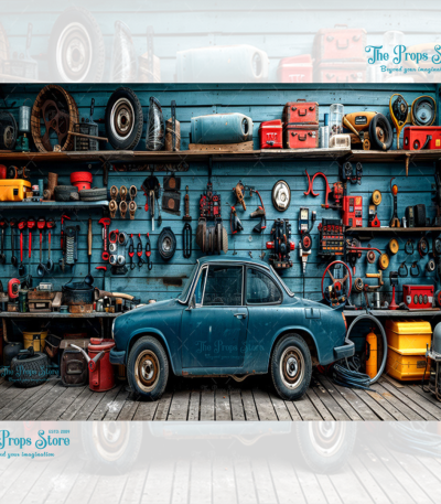 garage-themed backdrop