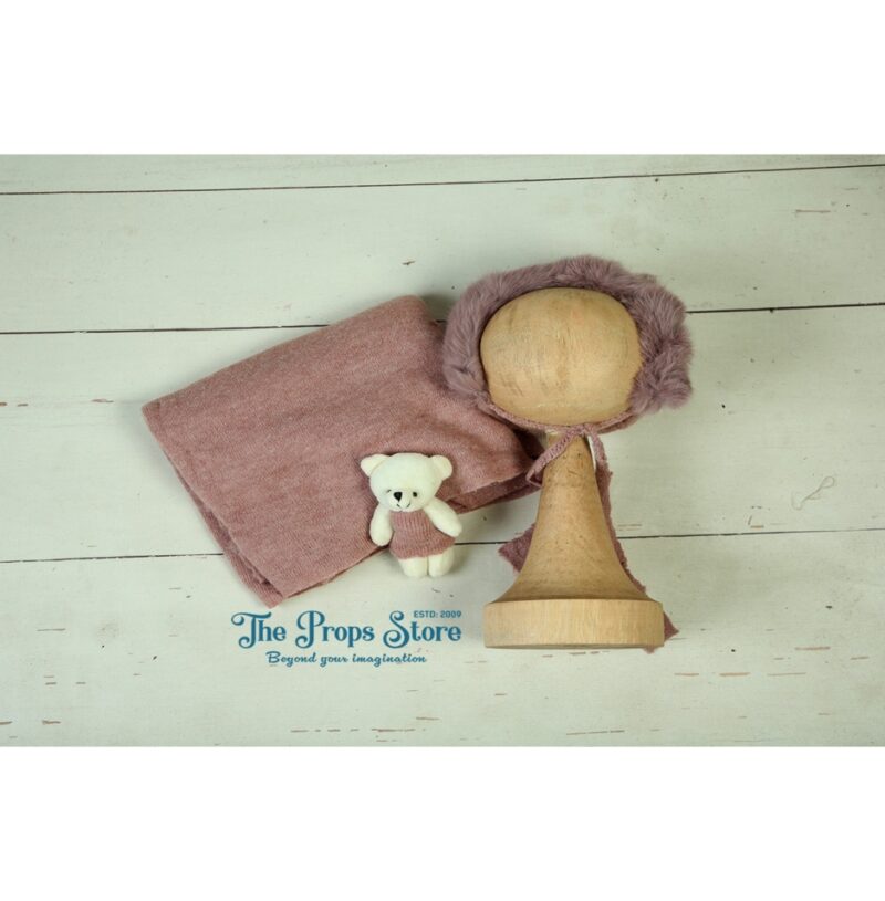 MOHAIR BONNET WRAP & TADDY DUSTY PINK