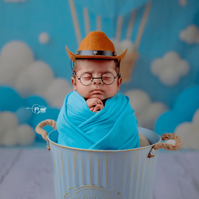 Metal Flower Bucket Blue