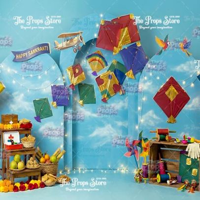 Makar Sankranti Festival Fabric Backdrop