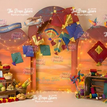 Makar Sankranti Festival Fabric Backdrop