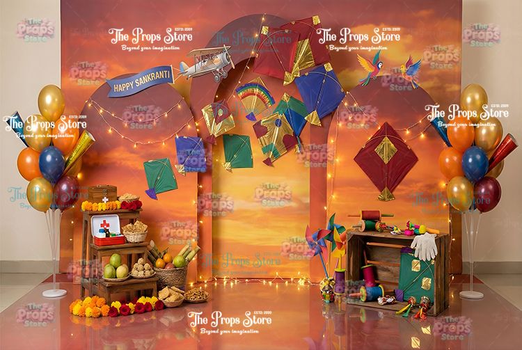 Makar Sankranti Festival Fabric Backdrop