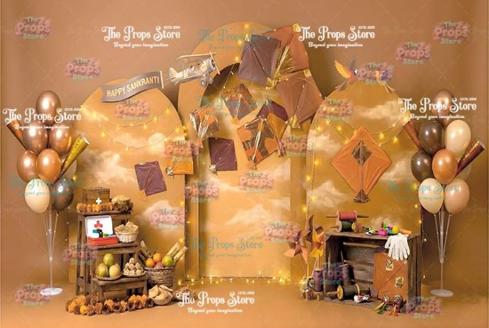 Makar Sankranti Festival Fabric Backdrop